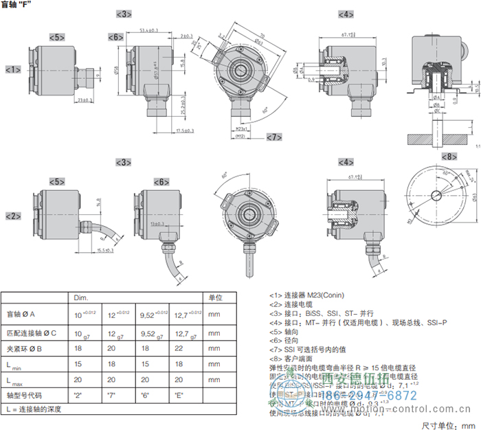 AC58-并口光電絕對值通用編碼器外形及安裝尺寸(盲軸F) - 西安德伍拓自動化傳動系統有限公司