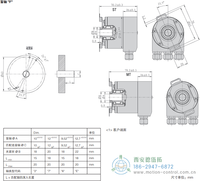 AC58-并口光電絕對值通用編碼器外形及安裝尺寸(盲軸F) - 西安德伍拓自動化傳動系統有限公司