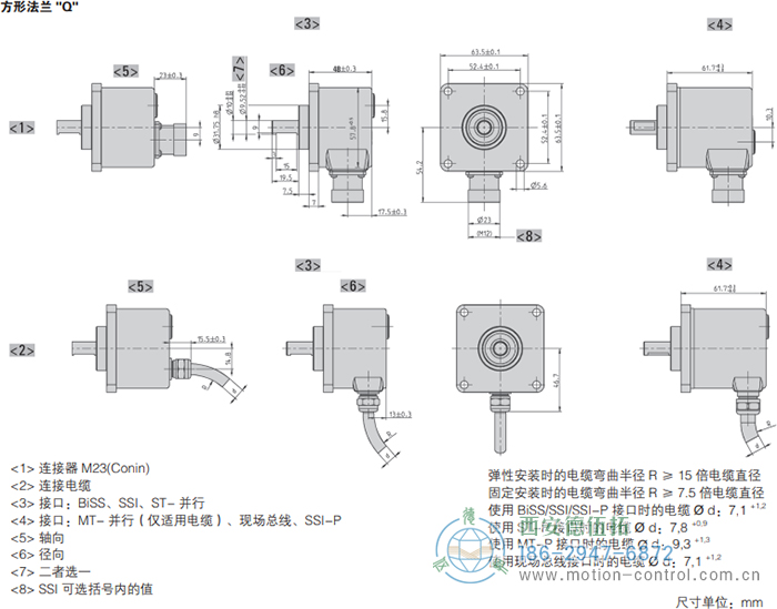 AC58-CANopen光電絕對值通用編碼器外形及安裝尺寸(方形法蘭Q) - 西安德伍拓自動化傳動系統(tǒng)有限公司