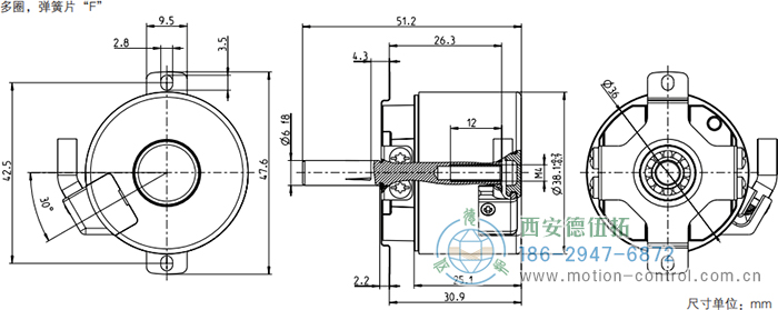 AD34光電絕對(duì)值電機(jī)反饋編碼器外形及安裝尺寸(多圈，彈簧片F(xiàn)) - 西安德伍拓自動(dòng)化傳動(dòng)系統(tǒng)有限公司