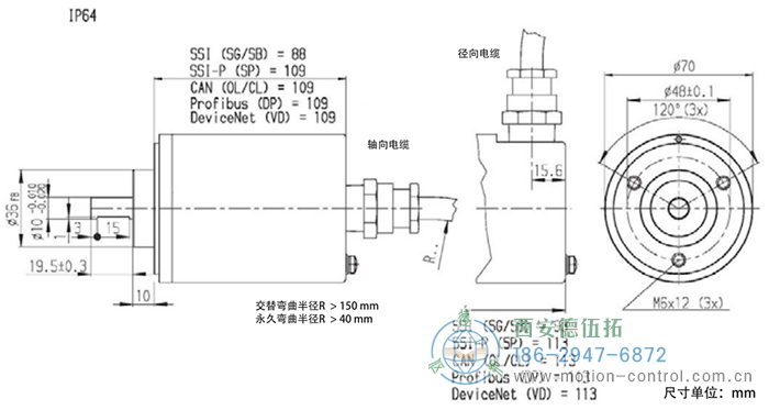 AX70/AX71光電絕對值防爆編碼器外形及安裝尺寸IP64 - 西安德伍拓自動化傳動系統有限公司