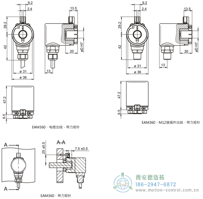 EAM360-B - CANopen®磁式絕對值重載編碼器外形及安裝尺寸(盲孔型) - 西安德伍拓自動化傳動系統(tǒng)有限公司