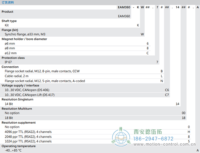 EAM360-K - CANopen®磁式絕對值重載編碼器訂貨選型參考 - 西安德伍拓自動化傳動系統(tǒng)有限公司