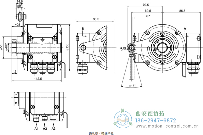 HMG10-T - Profibus DP絕對值重載編碼器外形及安裝尺寸(通孔型) - 西安德伍拓自動化傳動系統有限公司