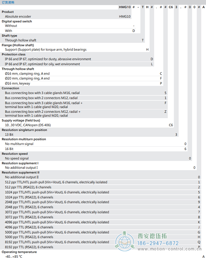 HMG10-T - CANopen®絕對值重載編碼器訂貨選型參考(通孔型) - 西安德伍拓自動化傳動系統有限公司