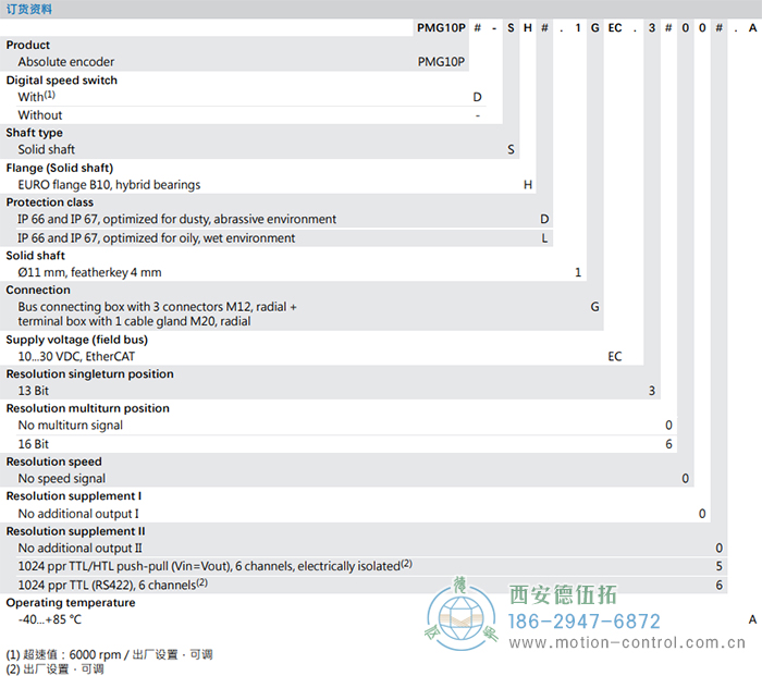 PMG10P - EtherCAT絕對值重載編碼器訂貨選型參考(實心軸) - 西安德伍拓自動化傳動系統有限公司