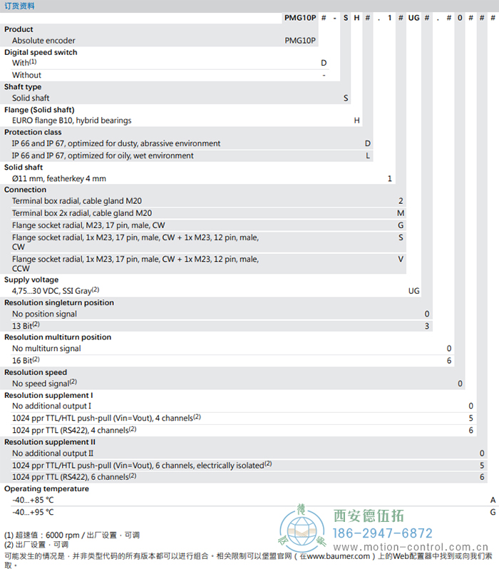 PMG10P - SSI絕對值重載編碼器訂貨選型參考(實心軸) - 西安德伍拓自動化傳動系統有限公司