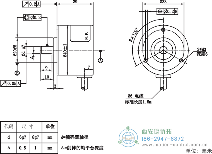 RI41光電增量輕載編碼器外形及安裝尺寸 - 西安德伍拓自動化傳動系統有限公司