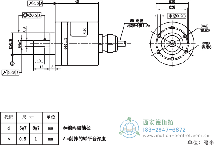 RI41光電增量輕載編碼器外形及安裝尺寸 - 西安德伍拓自動化傳動系統有限公司