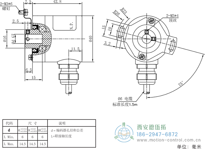 RI41光電增量輕載編碼器外形及安裝尺寸 - 西安德伍拓自動化傳動系統有限公司