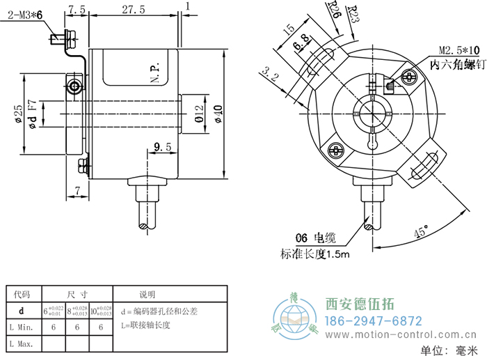 RI41光電增量輕載編碼器外形及安裝尺寸 - 西安德伍拓自動化傳動系統有限公司